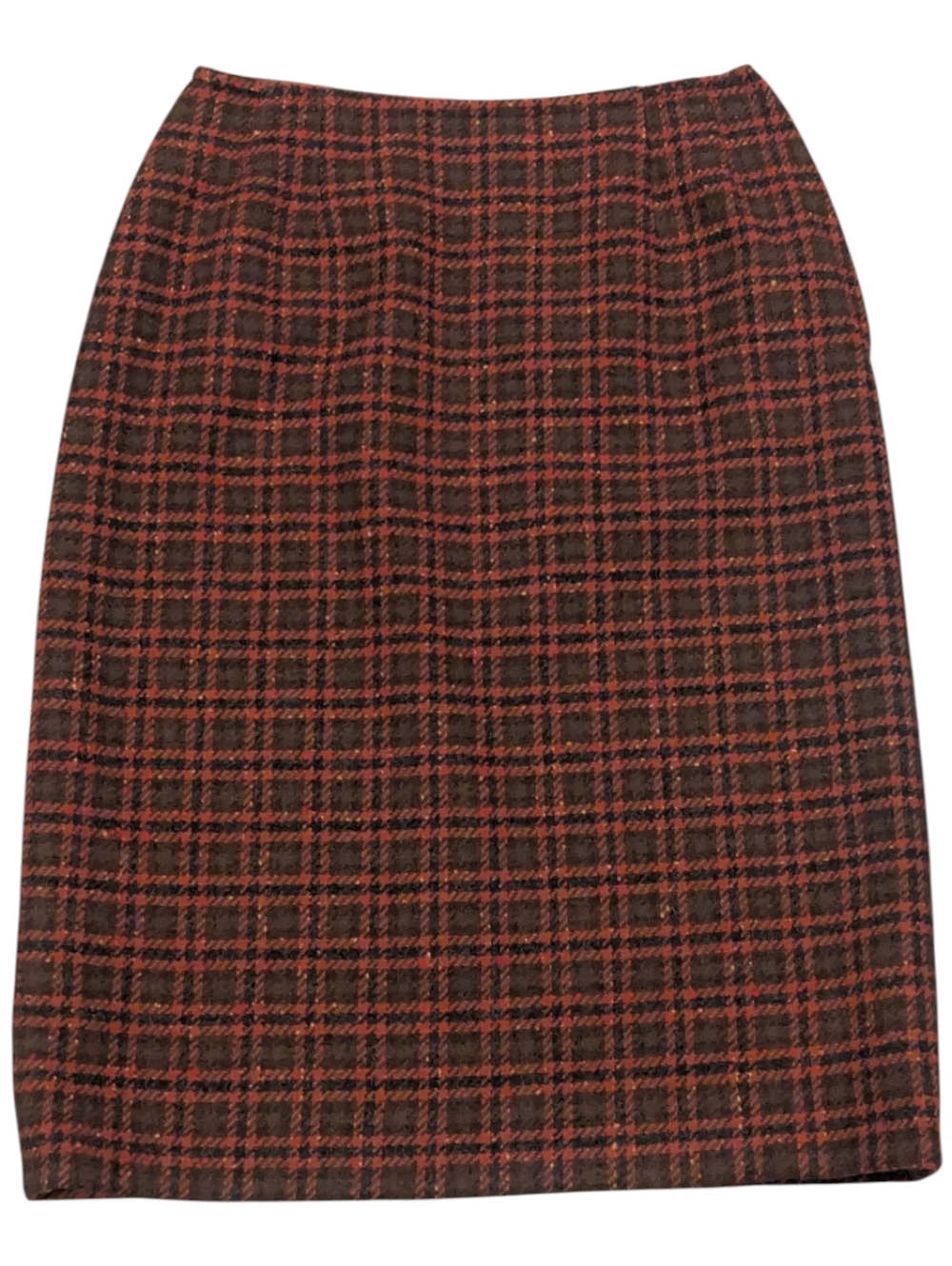 Vintage 70s Pendleton Orange Green Virgin Wool Plaid Pencil Skirt - Sz 10
